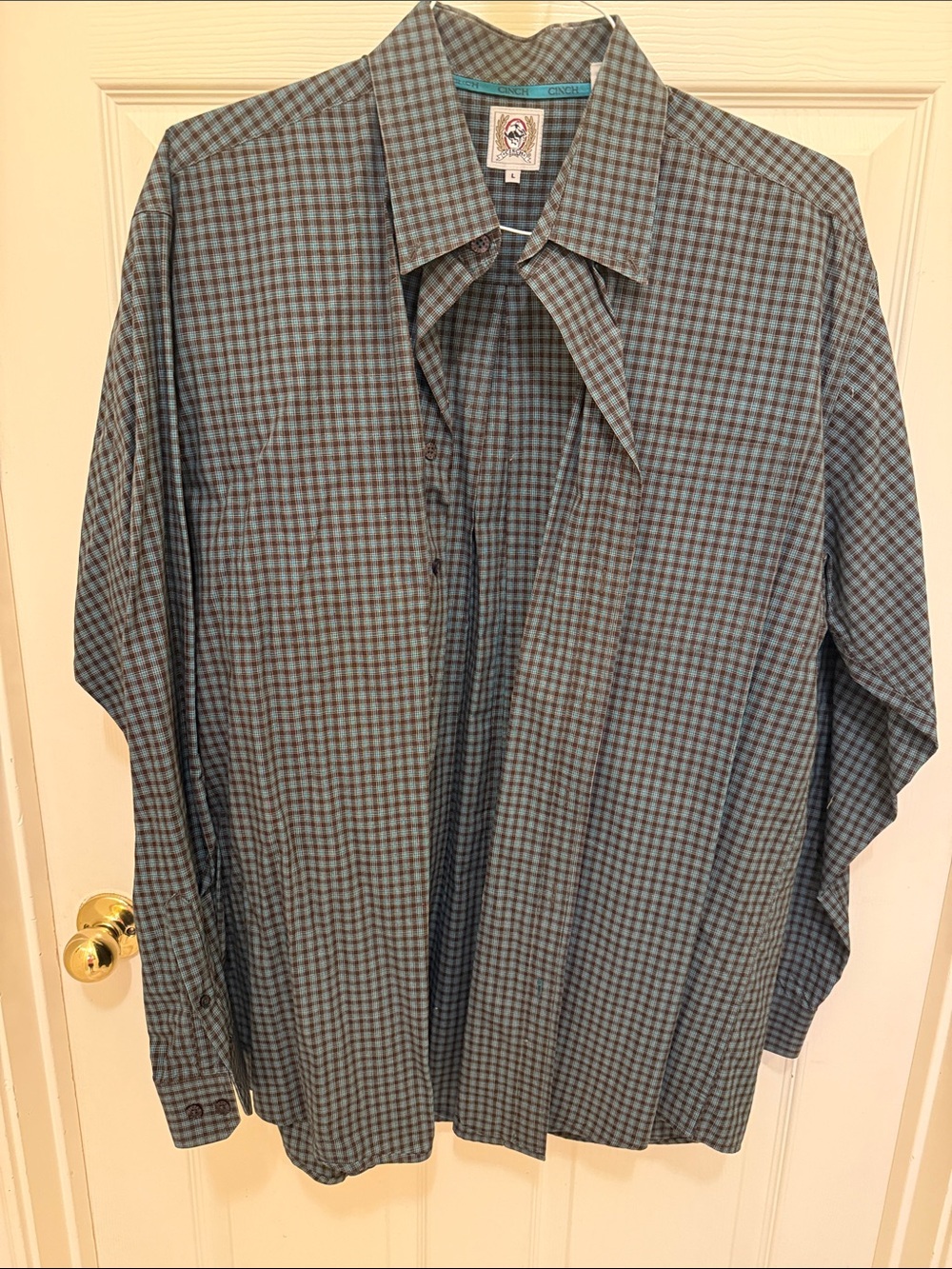 Cinch Men’s Blue and Brown Checked Button-Down Shirt